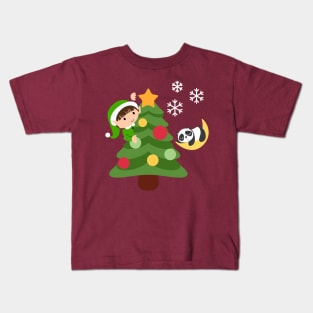 Elf Putting a Star on the Christmas Tree Kids T-Shirt